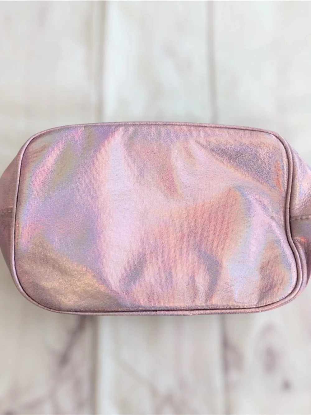 Lancome Paris Cosmetic Pink Shiny Metallic Zip Up Clutch Makeup Bag Case new